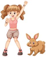 Söt tjej med brun kanin vektor