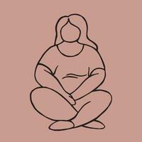 Vektor Illustration von ein rundlich Frau, Linie Kunst. Körper Positivität Symbol, Fett Mädchen