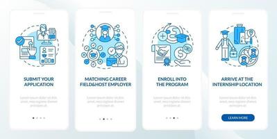 Praktikum im Ausland Verfahren Onboarding Mobile App-Seitenbildschirm vektor