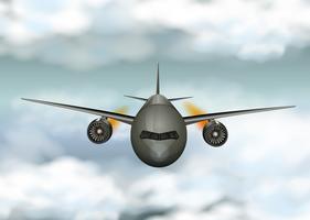 Graues Flugzeug fliegt durch die Wolken vektor