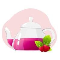 Glas Teekanne mit Beere Tee.transparent Glas Teekanne mit Himbeere Tee. gesund Getränke konzept.vektor Illustration zum Cafés, Anzeige, Banner vektor