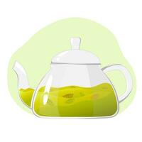 Glas Teekanne mit Grün Tee.transparent Glas Teekanne mit Grün Tee Blätter. gesund Getränke konzept.vektor Illustration zum Cafés, Anzeige, Banner vektor