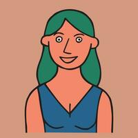 vektor stil klotter teckning, porträtt av en leende kvinna. enkel illustration, retro färger
