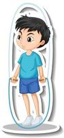 tecknad karaktär klistermärke med en pojke hopprep vektor