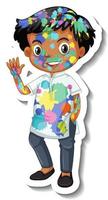 glad pojke med färg på hans kropp klistermärke på vit bakgrund vektor