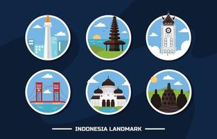 Indonesien Wahrzeichen Icon-Set vektor