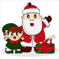 Weihnachten Karikatur Vektor Santa und Elf und Geschenk