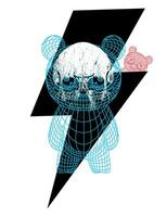 Blitz Symbol T-Shirt Design mit Schädel und Teddy tragen. futuristisch linear Illustration vektor