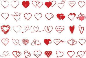 hjärtan kärlek valentines dag linje konst ikon uppsättning vektor
