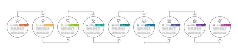 Vektor-Infografik-Design mit Symbolen und 9 Optionen oder Schritten vektor