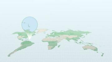 Welt Karte im Perspektive zeigen das Ort von das Land Heilige Kätzchen und nevis mit detailliert Karte mit Flagge von Heilige Kätzchen und Nevis. vektor