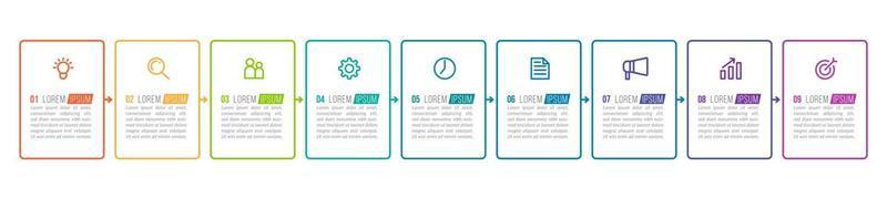 Vektor-Infografik-Design mit Symbolen und 9 Optionen oder Schritten vektor