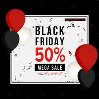 schwarz Freitag Mega Verkauf Hintergrund mit Luftballons vektor