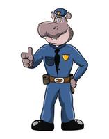 Nilpferd Polizisten Tier Zoo niedliche Nilpferd Zeichentrickfigur vektor