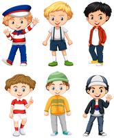 Sechs Jungen in verschiedenen Kostümen vektor