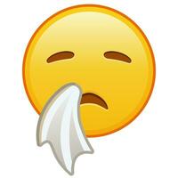 Niesen Gesicht groß Größe von Gelb Emoji Lächeln vektor