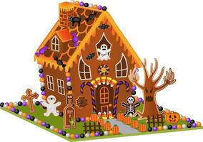 halloween pepparkakshus med godis och kakor vektor