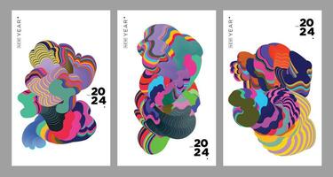 ny år 2024 kalender omslag och hälsning kort med färgrik abstrakt vätska bakgrund design vektor