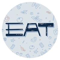 klistermärke med ordet äta och pasta. vektorillustration i platt stil vektor