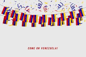 Venezuela Girlande Flagge mit Konfetti auf grauem Hintergrund. vektor