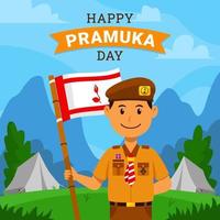 indonesischer Pfadfinderjunge, der den Pramuka-Tag feiert vektor