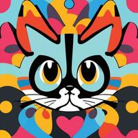 Katze abstrakt Design und bunt Vektor Zeichnung zum Drucken, T-Shirt Design und Geschenk Karte.