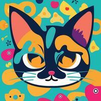 katt abstrakt design och färgrik vektor teckning för utskrift, t-shirt design och gåva kort.