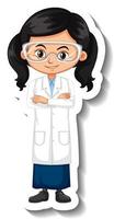 Mädchen mit Wissenschaftler-Outfit Cartoon-Charakter-Aufkleber vektor