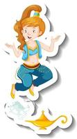 Genie Lady kommt aus der Zauberlampe Cartoon Charakter Sticker vektor