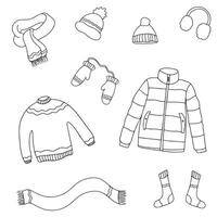 uppsättning av vinter- Kläder ikoner. vektor klotter illustration. klotter höst vinter- kläder vektor samling. vektor illustration