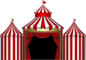 isolierte Zirkusbühne mit roten und weißen Streifen und rotem Vorhang vektor