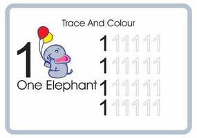 räkna spår och färg elefant nummer 1 vektor