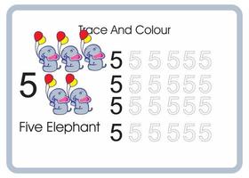 Zählspur und Farbe Elefant Nummer 5 vektor