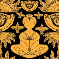 en svart och guld design med en man i en lotus placera vektor