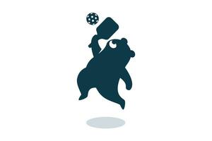ein süß Karikatur Bär ist spielen Pickleball mit bezaubernd Pose. Pickleball Maskottchen zum Logo, Banner, Flyer, usw. vektor