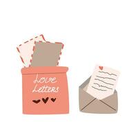 kärlek brev med kuvert och brevlåda med brev vektor