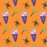 söt orange mönster av halloween av zombie mat vektor