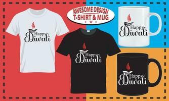 Diwali T-Shirt Design und Becher Design, Typografie Brauch, Vektor Beste zum drucken Design.