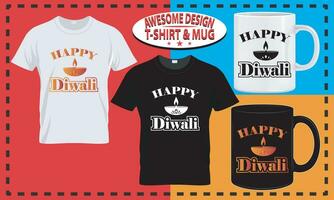 Diwali T-Shirt Design und Becher Design, Typografie Brauch, Vektor Beste zum drucken Design.