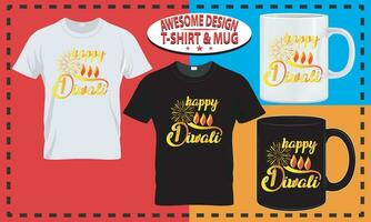 Diwali T-Shirt Design und Becher Design, Typografie Brauch, Vektor Beste zum drucken Design.