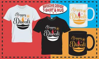 Diwali T-Shirt Design und Becher Design, Typografie Brauch, Vektor Beste zum drucken Design.