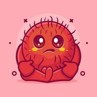 kawaii Rambutan Obst Charakter Maskottchen mit traurig Ausdruck isoliert Karikatur im eben Stil Design vektor