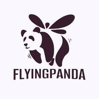 fliegend Panda Logo schwarz und Weiß. Negativ Raum minimal Logo Design Konzept vektor