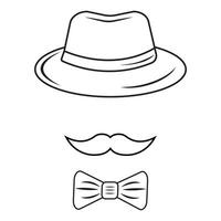Silhouette von ein Mann im ein Hut mit ein Schnurrbart und Gläser, mit ein binden, Vektor Illustration im das Stil von ein Gekritzel, Kontur