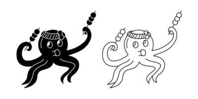 süß Tintenfisch Takoyaki Logo. Karikatur, Charakter, Linie, Umriss, Silhouette und einfach Stil. benutzt zum Logo, Symbol, Symbol, Zeichen und Maskottchen. editierbar Schlaganfall vektor