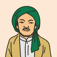 illustration av en muslim präst, akademisk, lärd person, med en turban och mitten östra Kläder vektor