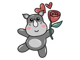 noshörning tecknad serie söt för valentines dag vektor