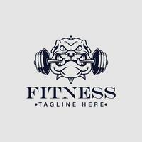 Fitness Design Logo Vorlage, mit Bulldogge Fitness Charakter vektor