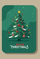 jul träd i vektor. där är en jul träd med dekorationer. jul träd med ornament på en grön bakgrund. vektor