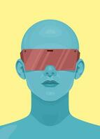 mänsklig ansikte i förändrad eller virtuell verklighet glasögon. metavers digital virtuell verklighet teknologi, vektor illustration